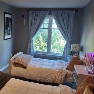 Lined Curtains Set Of 4 In Soft Grey With White Stitching Pattern